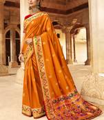 Orange woven paithani silk saree with blouse