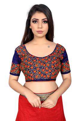 orange embroidered cotton blouse fabric 1