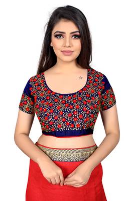 red embroidered cotton blouse fabric 1