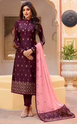 Dark-wine embroidered silk salwar 1