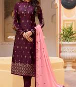 Dark-wine embroidered silk salwar
