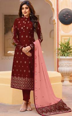 Maroon embroidered silk salwar 1