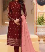 Maroon embroidered silk salwar