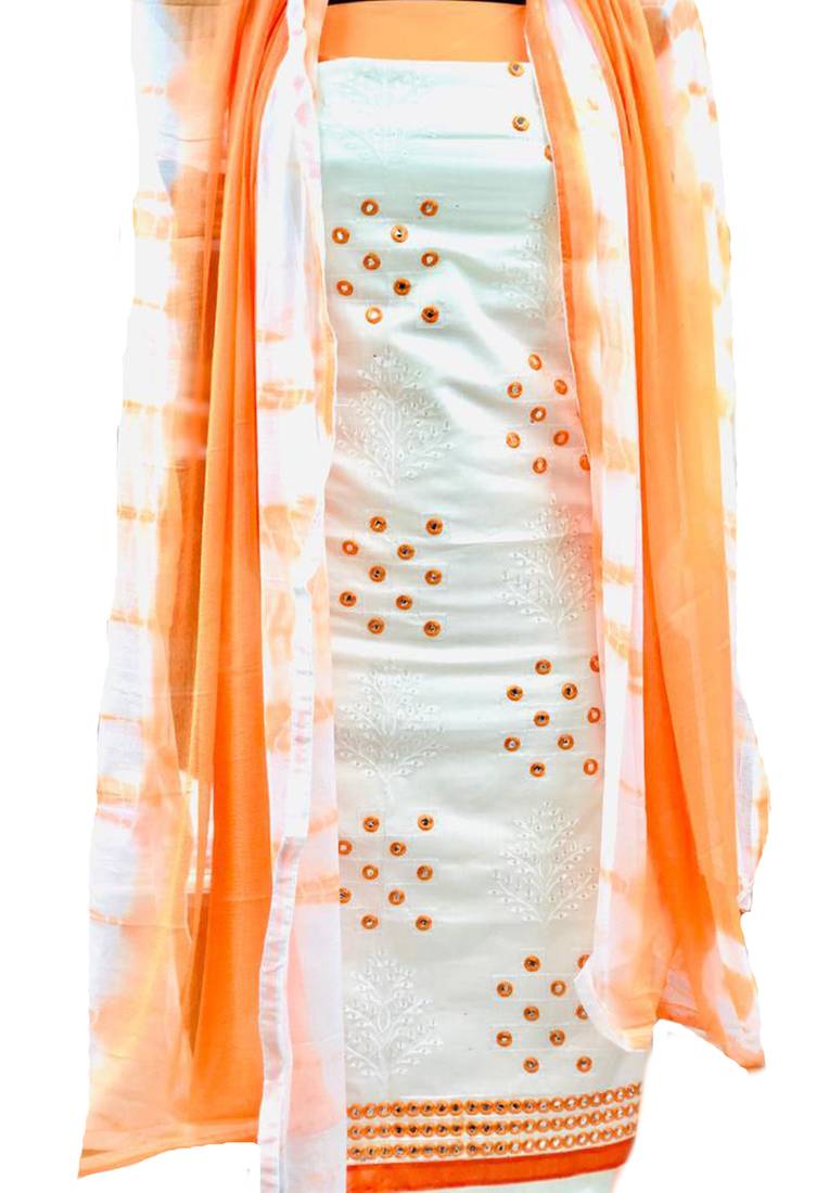 open lace back dress Off-White Silk Dress With Orange Bandhej Dupatta main image 1