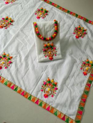 White emnbroderi work chanderi Un-Stitch dress material 1