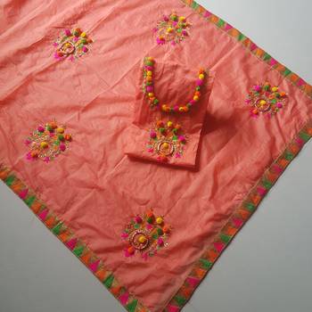 peach chanderi cotton embroderi unstitch dress salwar suit 1