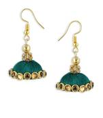 Girls Green Doomed Kundan Jhumka Earrings
