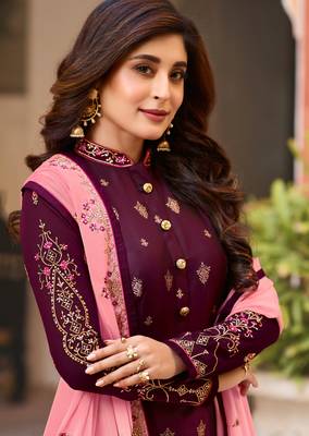 Dark-wine embroidered silk salwar 2