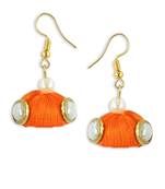 Girls Orange Doomed Kundan Jhumka Earrings