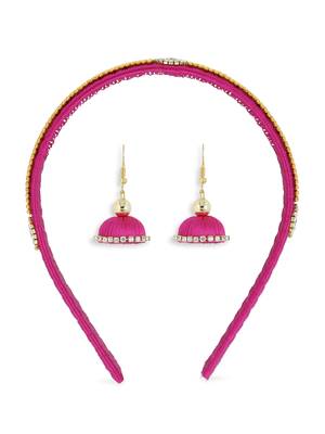 Girls Pink Ethnic Hairband Set 1