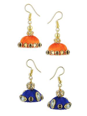 Girls Orange Doomed Kundan Jhumka Earrings 1