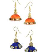 Girls Orange Doomed Kundan Jhumka Earrings