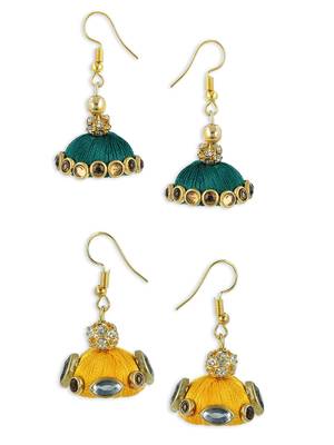 Girls Green Doomed Kundan Jhumka Earrings 1