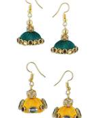 Girls Green Doomed Kundan Jhumka Earrings