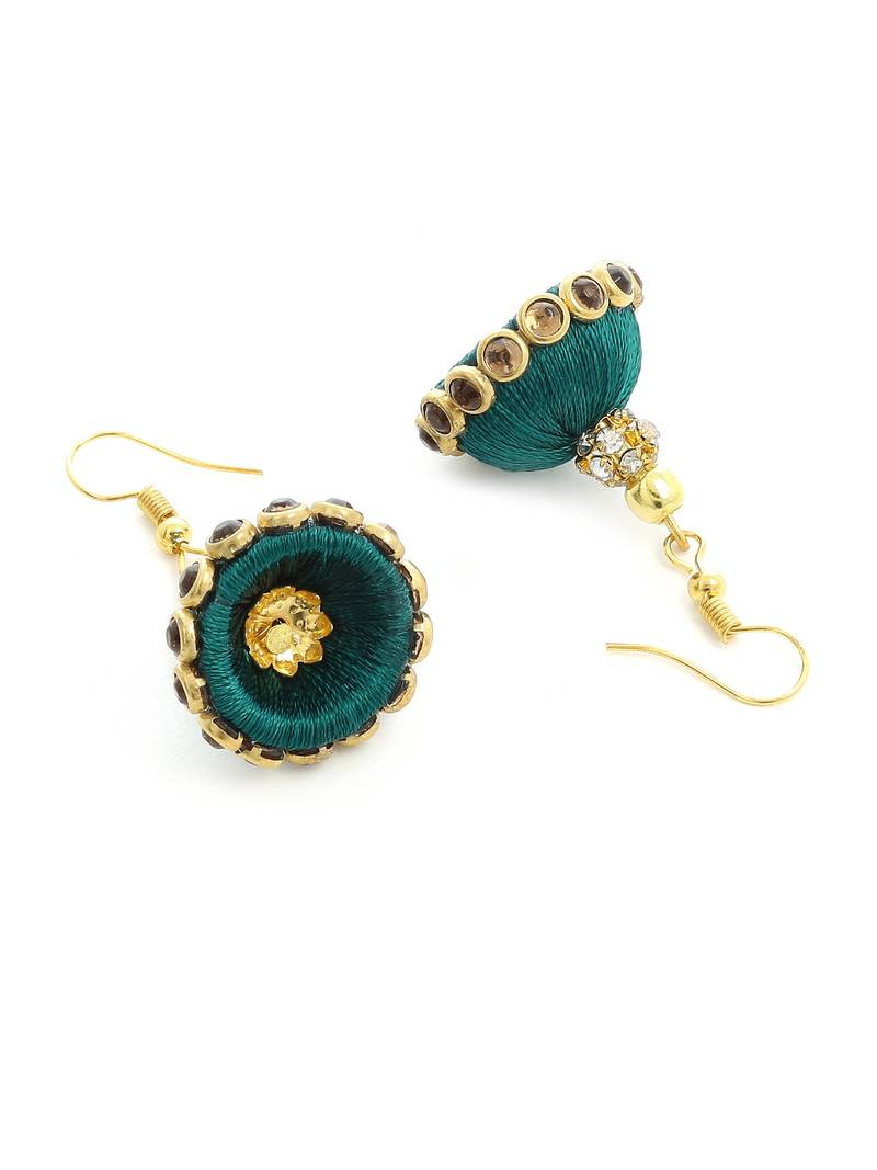 Girls Green Doomed Kundan Jhumka Earrings