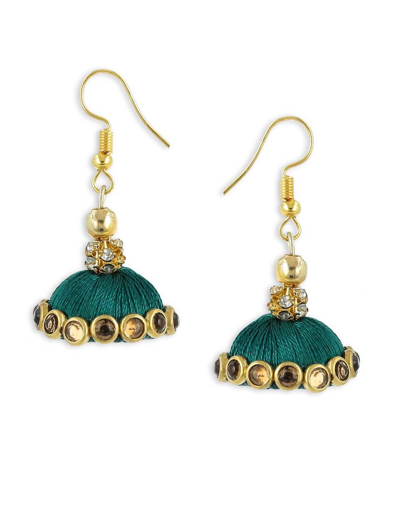 Girls Green Doomed Kundan Jhumka Earrings