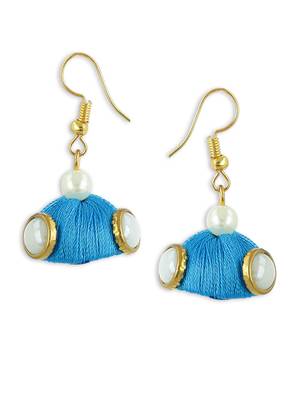 Girls Blue Doomed Kundan Jhumka Earrings 4