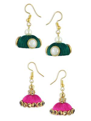 Girls Green Doomed Kundan Jhumka Earrings 1