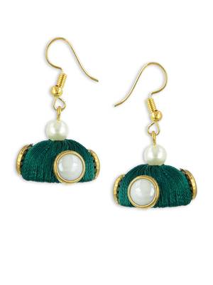 Girls Green Doomed Kundan Jhumka Earrings 4