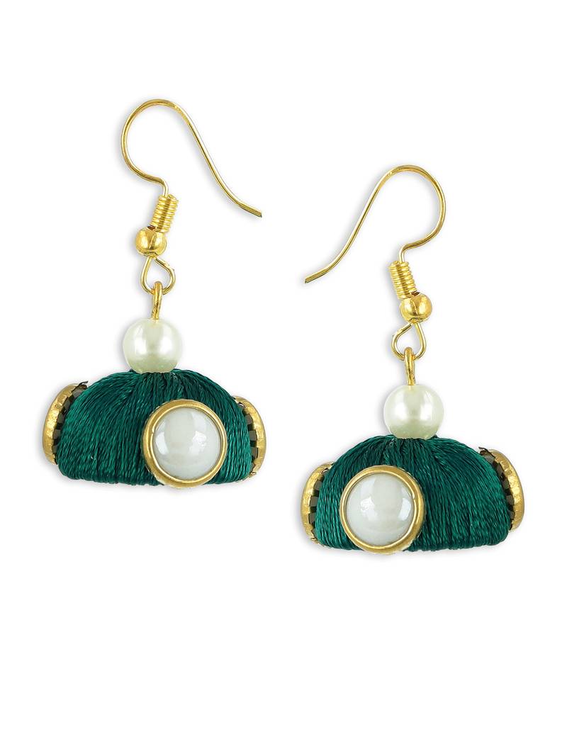 Girls Green Doomed Kundan Jhumka Earrings