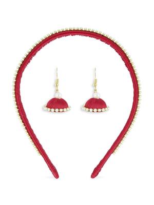 Girls Red Ethnic Hairband Set 1