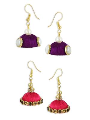 Girls Purple Doomed Kundan Jhumka Earrings 1