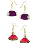 Girls Purple Doomed Kundan Jhumka Earrings