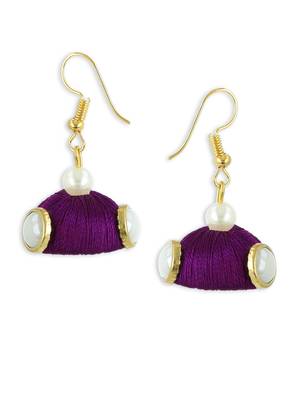 Girls Purple Doomed Kundan Jhumka Earrings 2