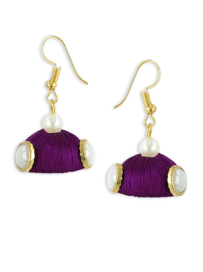 Girls Purple Doomed Kundan Jhumka Earrings