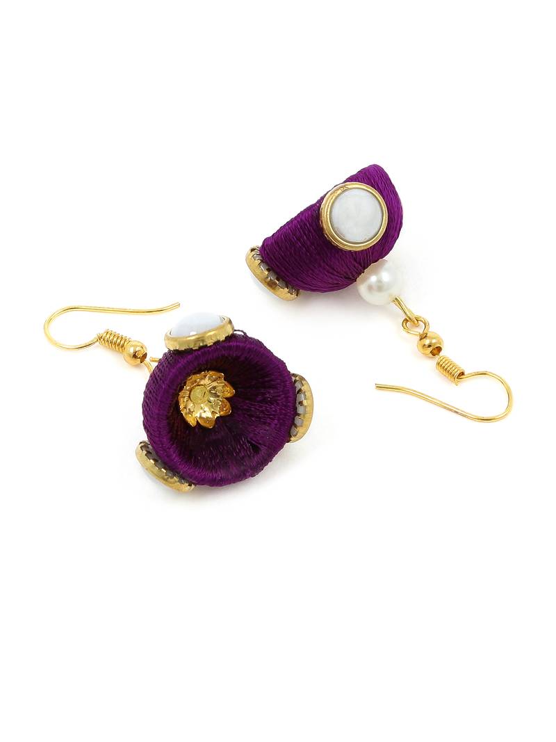 Girls Purple Doomed Kundan Jhumka Earrings