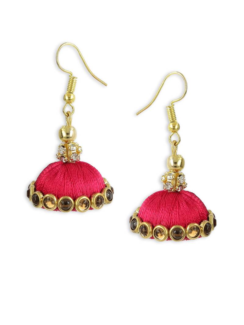 Girls Purple Doomed Kundan Jhumka Earrings