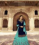 Sky-blue embroidered georgette salwar