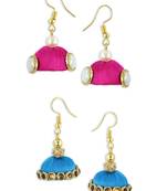 Girls Pink Doomed Kundan Jhumka Earrings