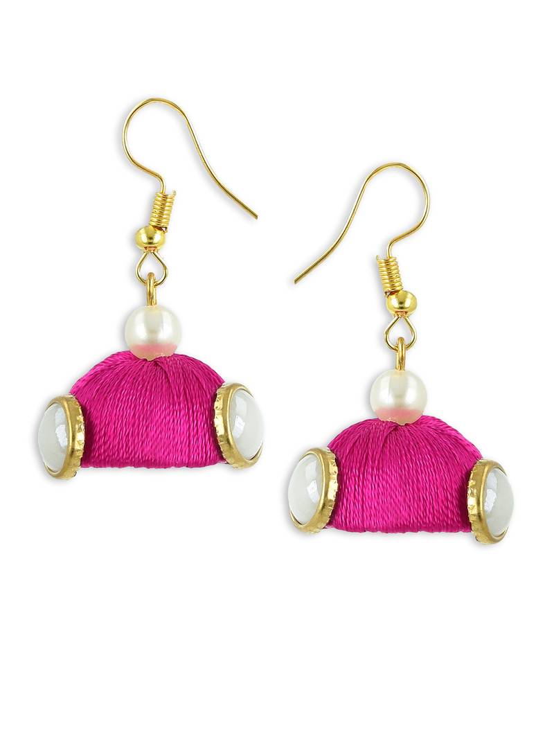 Girls Pink Doomed Kundan Jhumka Earrings