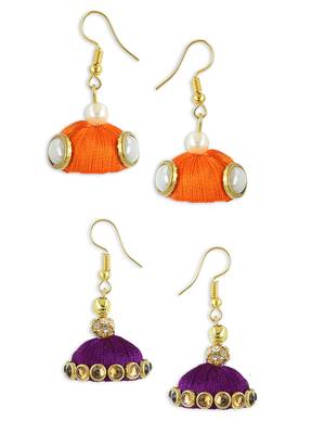 Girls Orange Doomed Kundan Jhumka Earrings 1