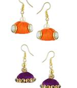 Girls Orange Doomed Kundan Jhumka Earrings