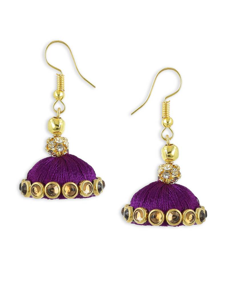 Girls Orange Doomed Kundan Jhumka Earrings