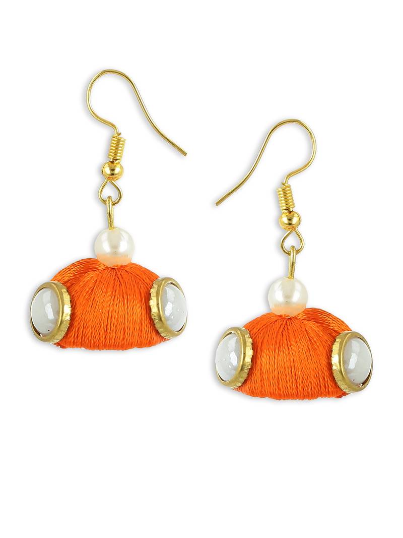 Girls Orange Doomed Kundan Jhumka Earrings