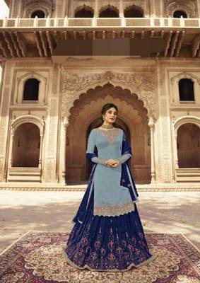 Blue embroidered georgette salwar 1