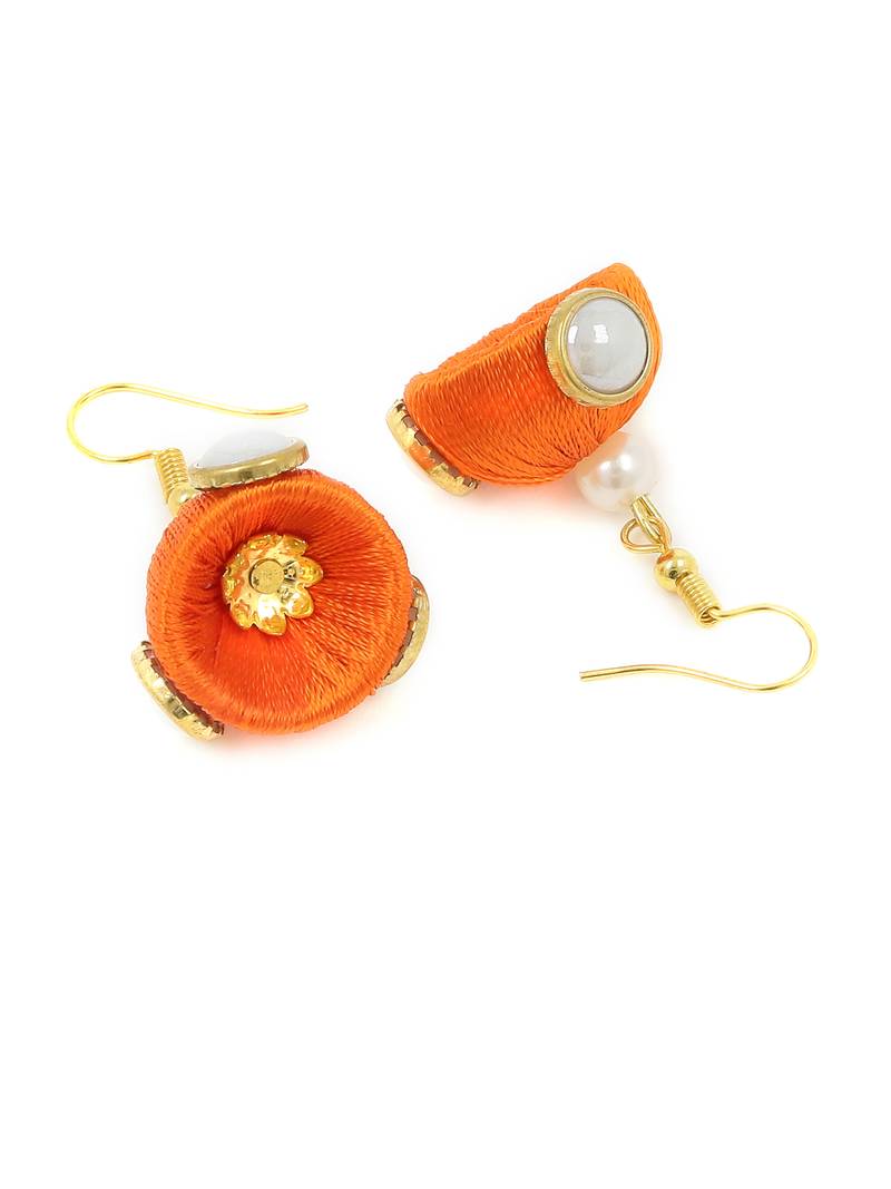 Girls Orange Doomed Kundan Jhumka Earrings