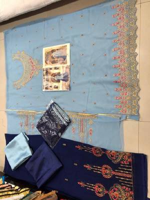 Blue embroidered georgette salwar 2