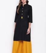 Black plain rayon cotton-kurtis