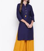 Blue plain rayon cotton-kurtis
