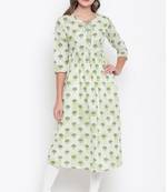 Light-parrot-green printed cotton cotton-kurtis