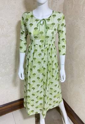 Light-parrot-green printed cotton cotton-kurtis 2