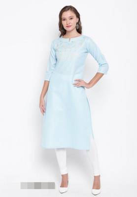 Sky-blue embroidered cotton-kurtis 1