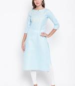 Sky-blue embroidered cotton-kurtis