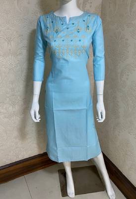 Sky-blue embroidered cotton-kurtis 2
