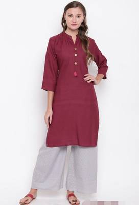 Wine plain rayon cotton-kurtis 1