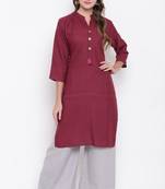 Wine plain rayon cotton-kurtis